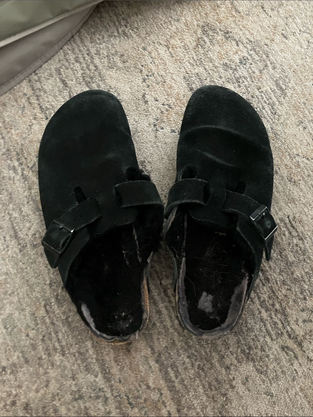 Birkenstock Black Suede Shearling-Lined Clogs